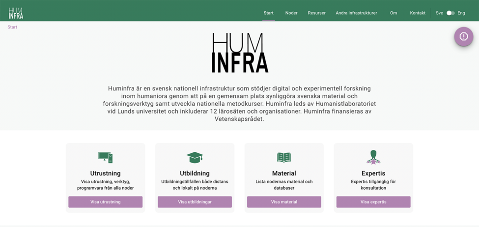 screenshot from huminfra.se main page